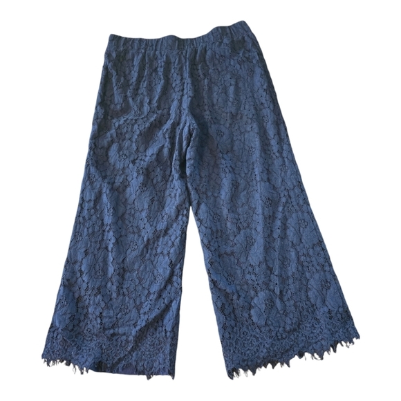 Isaac Mizrahi Wide Leg Lace Pant Women Medium Blue Lined Knit Flat High Rise - Picture 1 of 10
